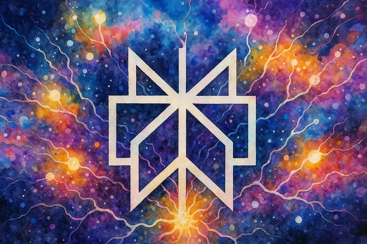 perplexity logo hovering over a watercolor painting of cosmic synaptic pathways firing. Conceptual, surreal.