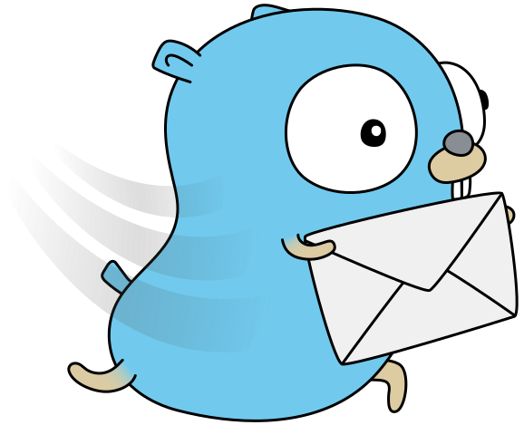 Gotify logo. A cartoon gopher running while carrying a postal envelope.