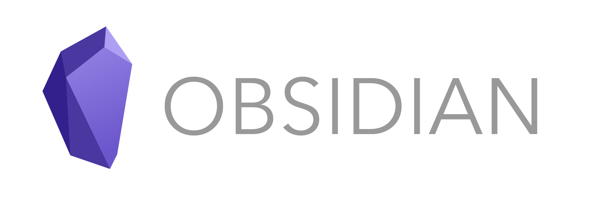 logo for Obsidian notes, which has a low poly obsidian stone rendering, and a minimalist font in all caps that says 'obsidian'